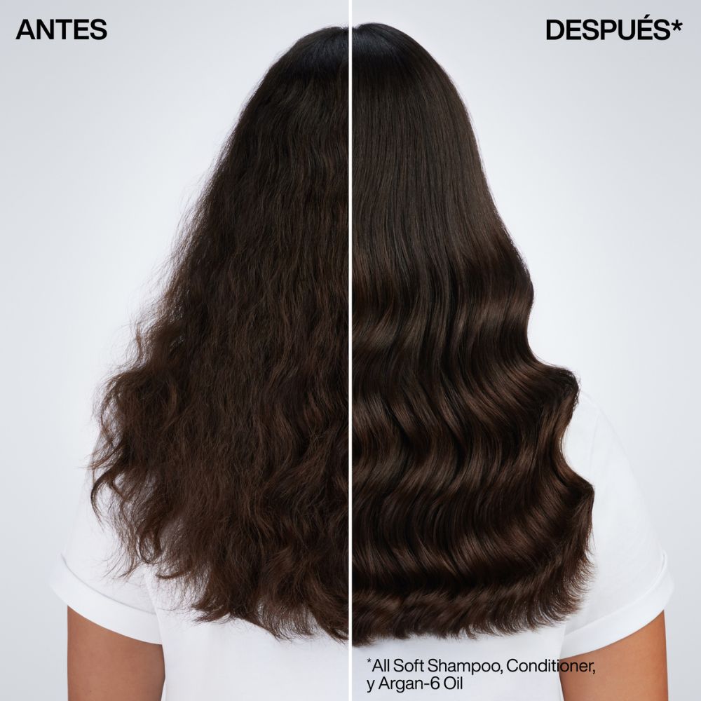 Antes y después de aplicar Redken All Soft Argan 6 Oil en cabello ondulado