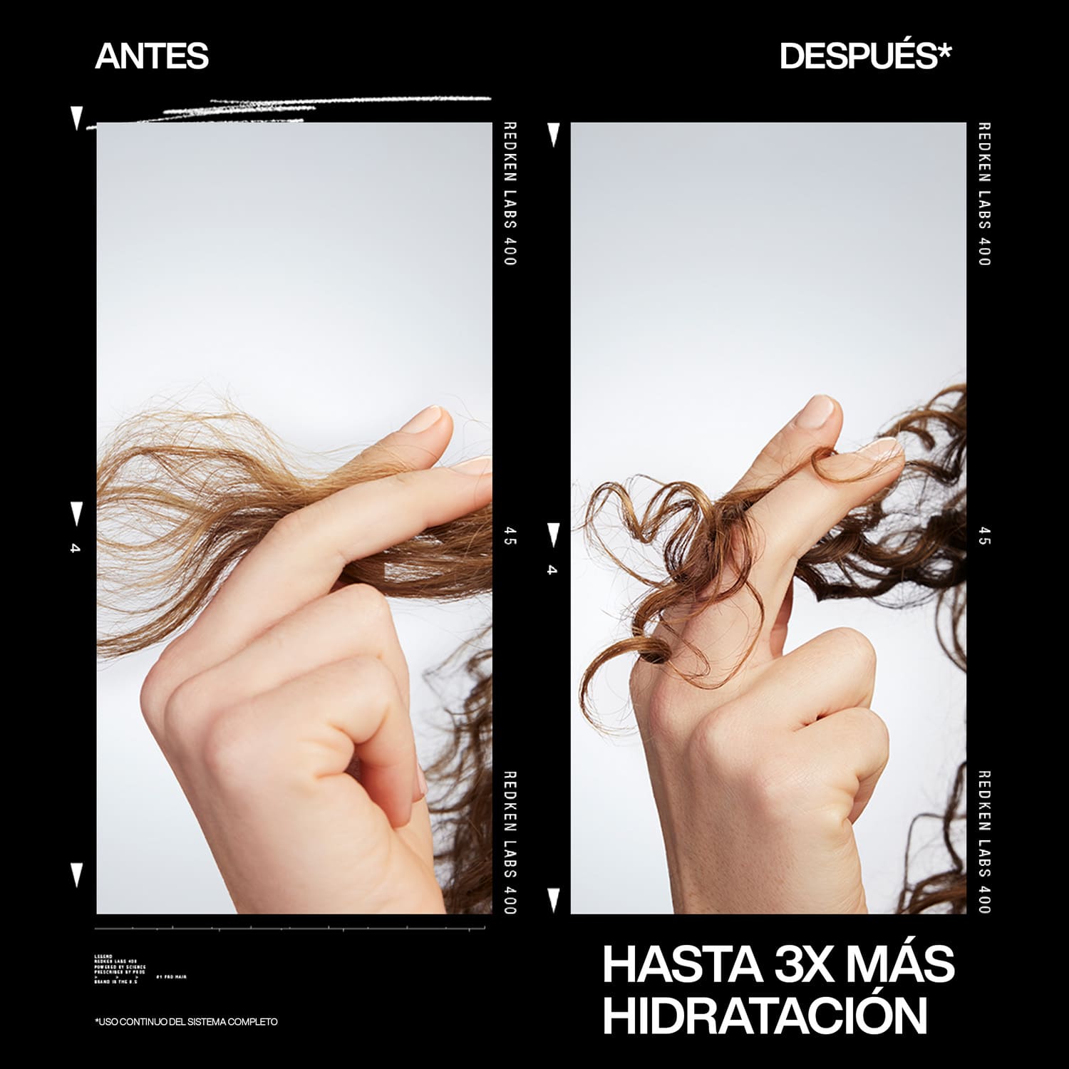 Antes y después de aplicar el Serum Acidic Bonding Concentrate Redken